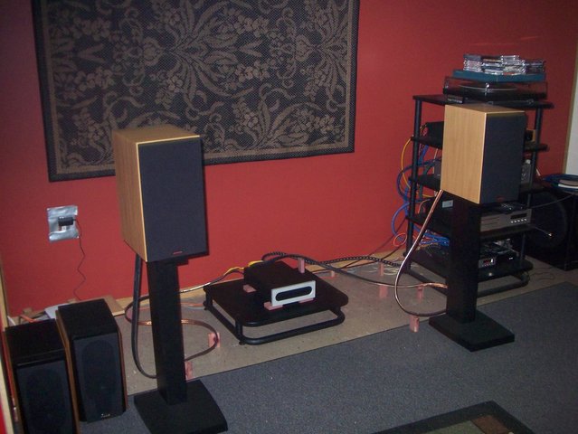 Upgrade - Recently upgraded with a Carpet on the Wall, Bel Canto S300 amp, Bel Canto DAC3, Linux Laptop connected to the DAC & Dynaudio Contour 1.3MKII's. Getting there...
