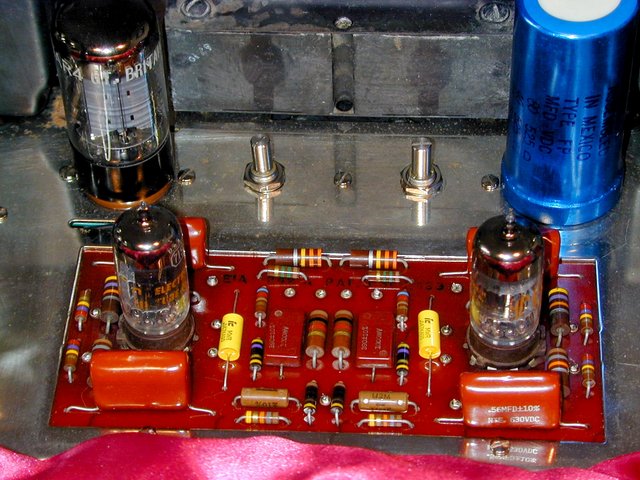 Dynaco Stereo 70 - Top of Driver Board - This thing was originally pretty messy. It cleaned up quite nicely, didn't it? Note the NOS Allen-Bradley resistors - all matched within 0.1%!