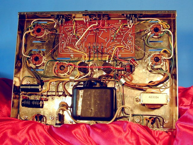 Dynaco Stereo 70 - Bottom of amplifier. - This overall shot shows the wiring, and also shows the condition of the inside of the chassis.