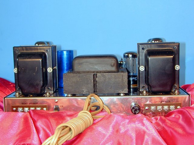 Dynaco Stereo 70 - Rear of amplifier. - Here is a picture of the back of the amplifier. Nothin' Fancy going on here either. Note the original (restored) Dynaco Power Cord.
