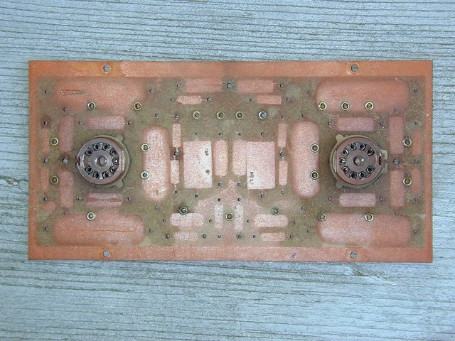 Driver Board - Stripped of parts and REALLY filthy! - Here you can get an idea of the amount of "crud" this driver board had accumulated since it was manufactured in 1962. While it looks like it's only dusty, this stuff is REALLY "glued" onto the board. It's GOTTA go!