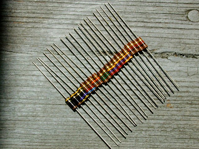 Allen-Bradley NOS Carbon Composition Resistors - matched within 0.1%! - Here is the lineup of NOS 1/2 Watt Allen-Bradley Carbon Composition resistors for "Don't Call Me 'Dimples'!" These have been precision-matched to within 0.1% between channels. (Sorry that the colors are a bit off.)