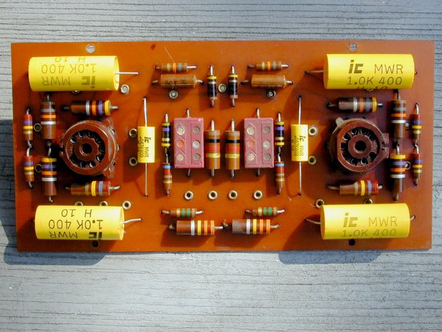 Rebuilt Driver Board - Ready for installation - Here is the completely rebuilt Driver Board. All 1/2 Watt resistors have been replaced with precision-matched NOS Allen-Bradley carbon-composition resistors that were matched within 0.1%. The 82 pF and 390 pF capacitors and the 1 Watt resistors were still closely matched so they were retained.
