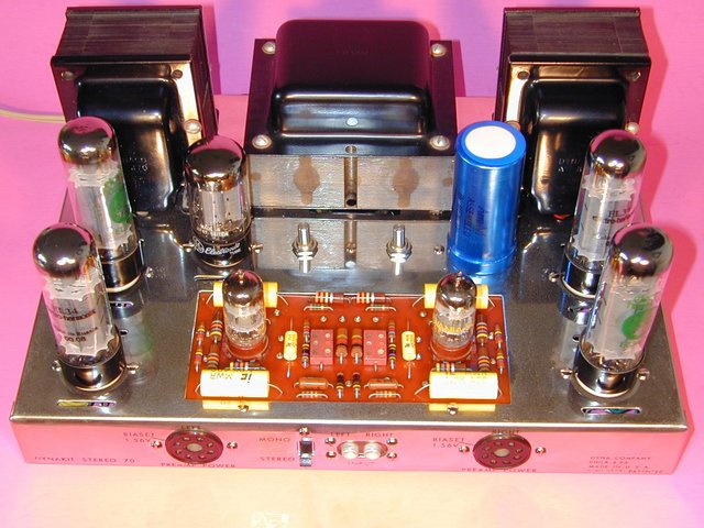 Completed Stereo 70 - "Don't Call Me 'Dimples'!" - The "Classic" Stereo 70 Pose. - Here is "Don't Call Me 'Dimples'!" with the tube cage/cover removed. Loaded with tubes and ready to deliver some really beautiful music!