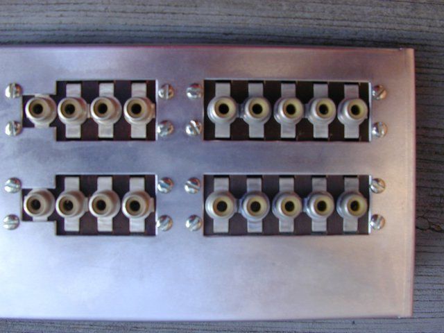 PAS-3X - Initial Mechanical Assembly - Rear Panel RCA Jacks - You can see where Dynaco saved a LOT of money! If they spent more than 75 cents for these jacks, they were ROBBED! But, this was pretty common stuff back in the 60's. (Take a look at a Vintage Fisher or H. H. Scott, or a Heathkit, or EICO, etc.) Actually, a little De-oxit once a year and they do pretty well.