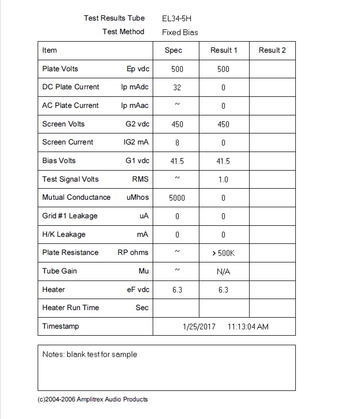 TCTube Test sample EL34 data sheet