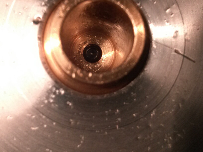 Subplatter sleeve -- pitted and damaged at base where bearing rests