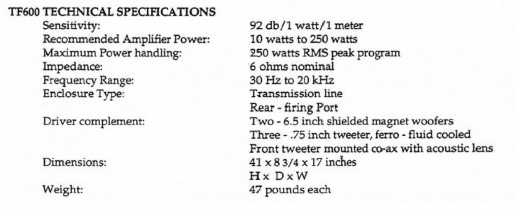 dcm tf600 specs