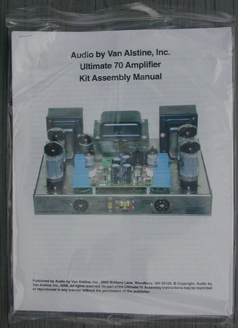 Audio by Van Alstine - "Ultimate Stereo 70" - Assembly Manual - Cover Shot - Here is a picture of the Audio by Van Alstine "Ultimate Stereo 70" rebuild kit. If you are assembling one, it is ESSENTIAL that you read it COMPLETELY before you begin construction. The quality of the parts and circuit boards is simply OUTSTANDING!