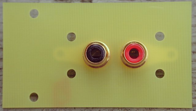 Audio by Van Alstine "Ultimate Stereo 70" Upgraded Input Connectors - Front View - Here is a picture of the completed Upgrade Input Connectors for the "Ultimate Stereo 70." Note that this board will cover the hole where we will eliminate the obsolete Stereo/Mono Switch.
