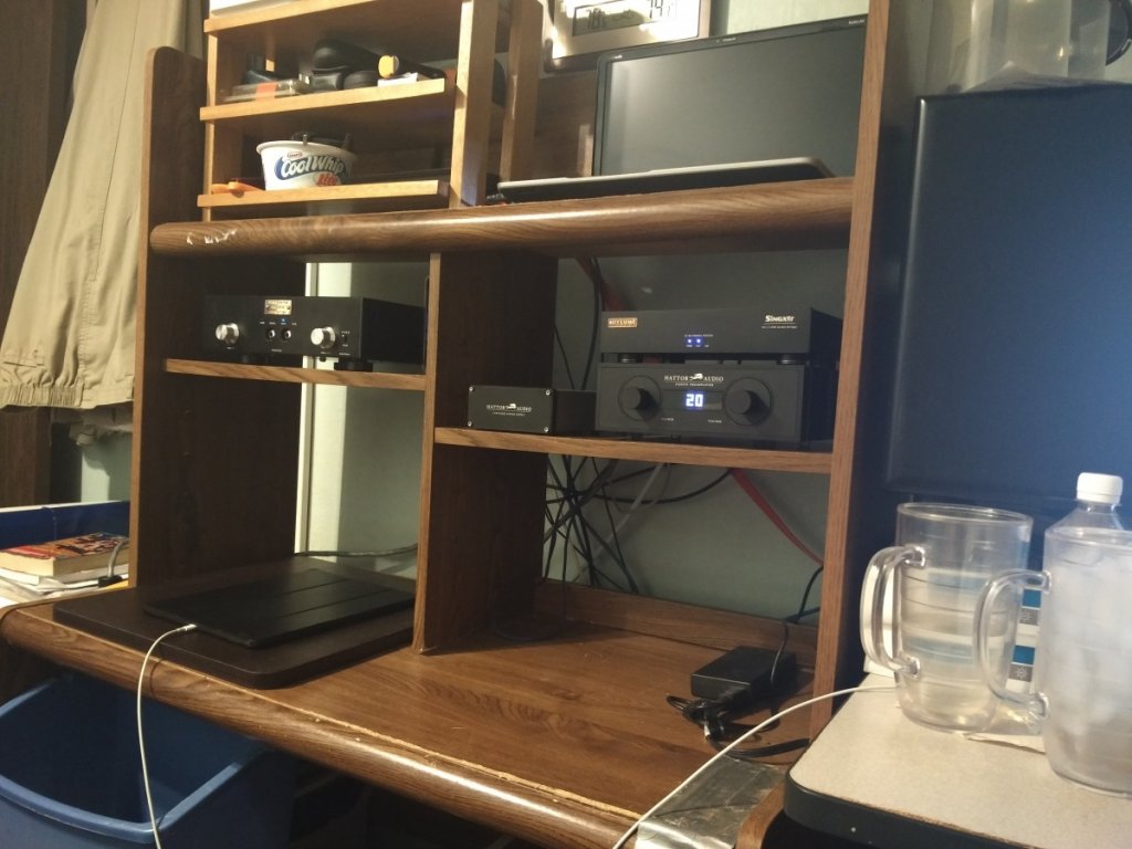The entire bottom level of this desk was for my previous odyssey kismet monoblocks