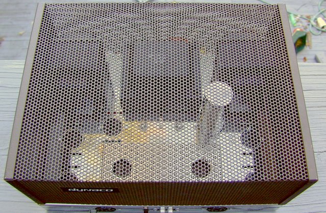 Dynaco Stereo 70 - Factoy-Wired Version - Main View - With Tube Cage/Cover - Here is the Main View of this 1970 factory-wired Dynaco Stereo 70.