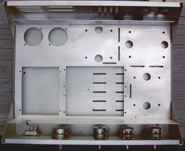 SCA-35 - reclaimed chassis parts - AFTER cleaning - Here is a picture of all the cleaned chassis parts in "as-assembled" order. This will make a dandy foundation for our SCA-35 build.