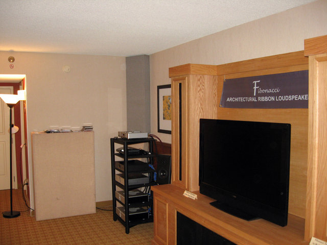 RMAF3 - This picture shows a 4 foot by 3 foot diffusor and the corner treated with two diffusors. Our mounting hardware is included, but we didn't use any at the hotel room. We include extruded aluminum locking channels and our modules are solid with no fiberglass used.