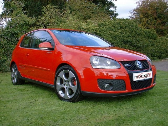 The VW Golf GTI Morego 250 - This is a "Morego 250" converted VW Golf. 
What is so special with a VW Golf with a miserly 250bhp?
Well... it'll embarass just about any supercar there IS at a track day meet.
That's what! Corners as crazy as a Ford Focus RS! 
Chassis with a immense balance!!
Just add water... uh, I mean gasoline... 
255bhp by 5600rpm... Pulls from tickover like an electromotor this engine.
Just about the best turbo setup I have ever seen, and it was in a Golf?! 
It boggles the mind it does!! You hardly ever have to rev above 4000!!! 
This particular setup of the 2.0L fourpot is a honey!
The secret here is a new wishbone design that maintains a 1.75 degree negative
chamber angle on the front wheels, and widens the track just a tad. 
Now why did not VW do this themselves? That is a good question! 
The brakes could do with an upgrade... EBC, Stop Tech or Wilwood or what have you.
They ain't up to spec they ain't! 
And this is food for thought: When the chassis is ABLE to put the power down, you
obviously don't need more power!!! Chassis is the king! You get that right, you're set!