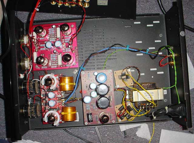 Pimped Audio Note M1 Phono. Mullard 4004 with Herbie's Halo tube dampers. Jensen copper paper in oil output caps. Elma selectors. Dual mono Grayhill 23 steps attenutors with Halco resistors. Fred rectifier. Kimber hook up wires.