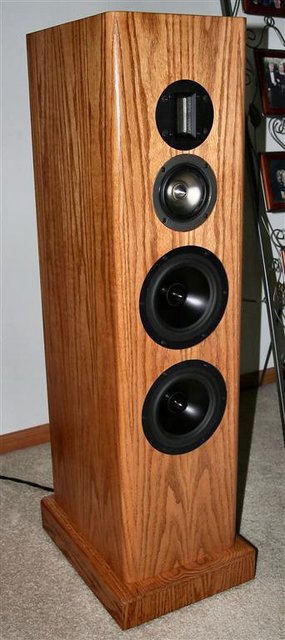 Mini Statements - This is the Mini Statements which is a custom speaker created by Curt Campbell, Wayne Wendal and myself. It also utilizes an open back mid transmission line design for an extremely open and spacious sound stage. The same quality of sound as the full sized Statements in a smaller floor standing cabinet with similar bass extension but less weight in the bass.
