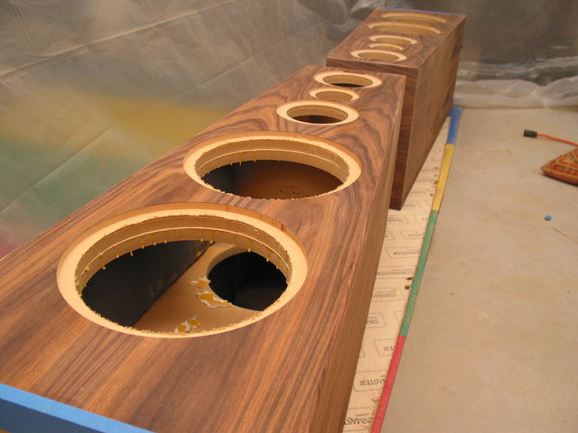 All the holes on the speaker were routed. - For the record this took 3 passes per hole. I used a 3/4" router bit to cut the outer seat, then used a 1/4" inch cutting bit with the router to cut the inner circle and create the hole. For the inner cut I cut 1/2" down, then another 1/2" down to get through the baffle. The holes of the inner brace were already cut before assembly and the front of the speaker is 1.5" thick. I highly advise you precut a scrap board and make sure you are cutting the holes the right size.