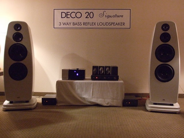 Deco speakers. - Scottish speakers (80k). Hefty price but excellent sound. In the top 3 rooms I heard.