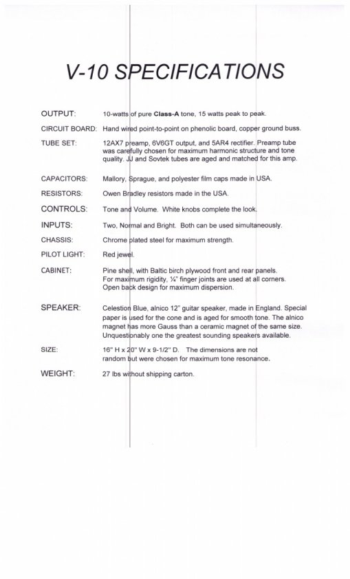 Spec sheet for Vintage Fifties amp2