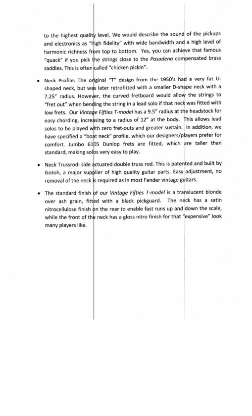 Spec sheet for Vintage Fifties Tele2