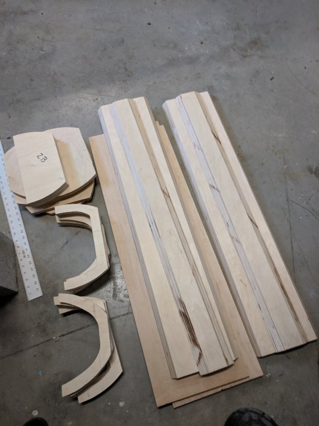 Front baffle, rear panel and assorted braces cut.