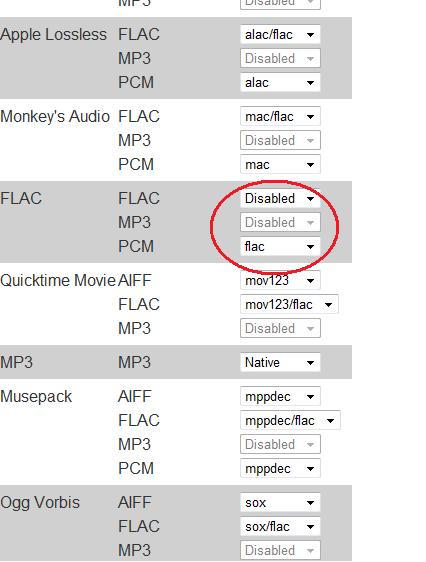 FLAC file format setup in Squeeze Center