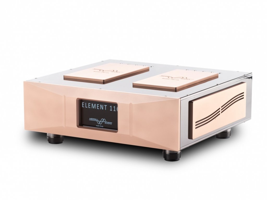 Merrill Audio ELEMENT 116 Monoblock Power Amplifiers Side view on white background