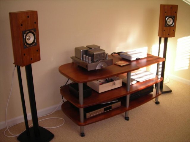 Fostex FX120 Speakers - Fostex FX120 drivers installed in Walnut veneered Jordan-Watts monitor cabinets.