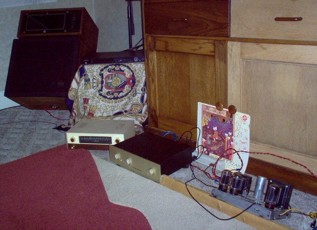 Hot Wired Tube System - Columbia power amp, Conrad Johnson preamp, Lafayette tuner, and an Oppo disc player.