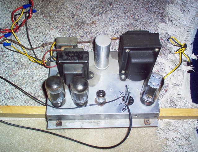 Columbia vintage power amp - Check out the connections...galvanized nails on some junk sawed-off RCA's!!