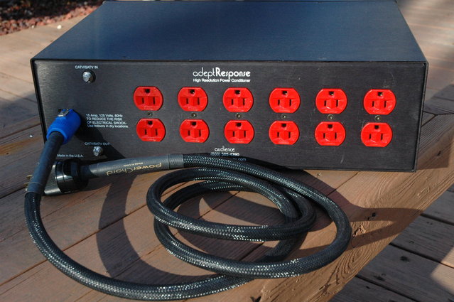 Rear view of Audience Adept Response AR12, showing Audience Power Chord upgrade (speakon connector)