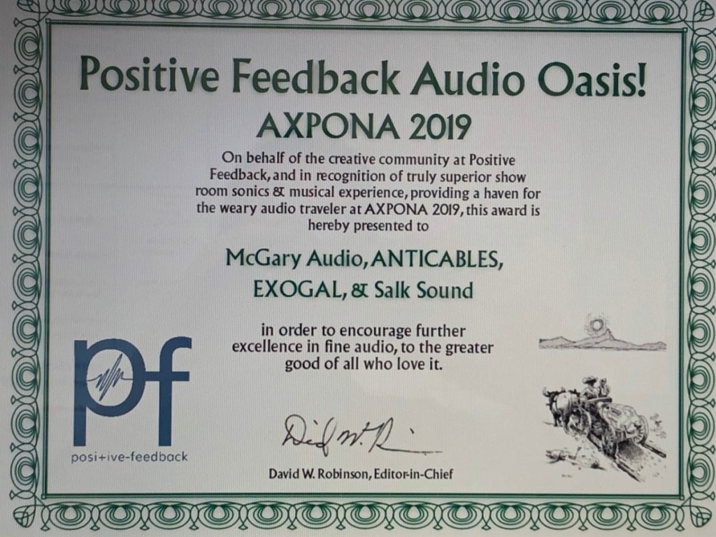2019 Positive Feedback Audio Oasis Award