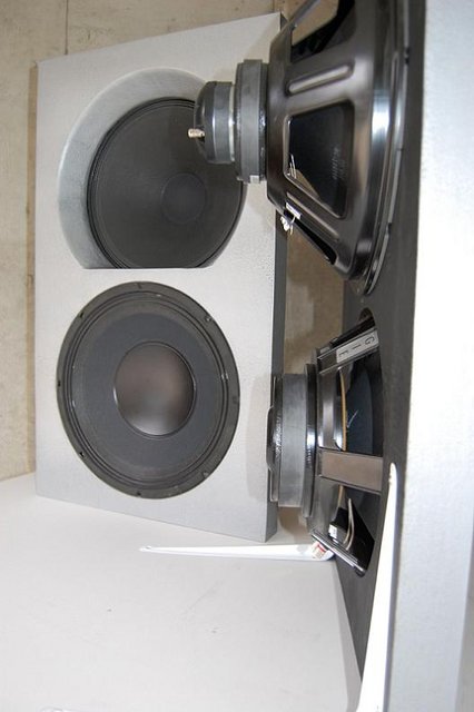 Diminutive Duets - Squeeze Box (SB3) soon to be mounted in center channel. 
All 15" Hawthorne Audio Silver Iris drivers mounted in DIY sand filled baffles