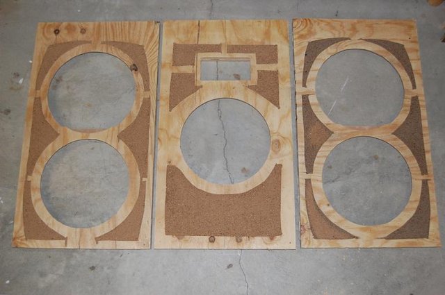 Diminutive Duets - Squeeze Box (SB3) soon to be mounted in center channel. 
All 15" Hawthorne Audio Silver Iris drivers to be mounted in DIY sand filled baffles