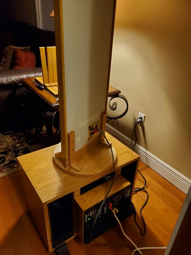Maggie with new base and OB Sub with Amp mounted to cabinet (heresy).