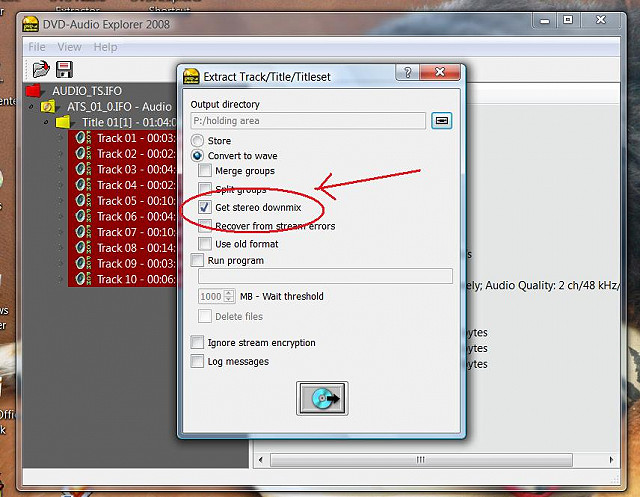 Screen shot of DVDAExplorer option