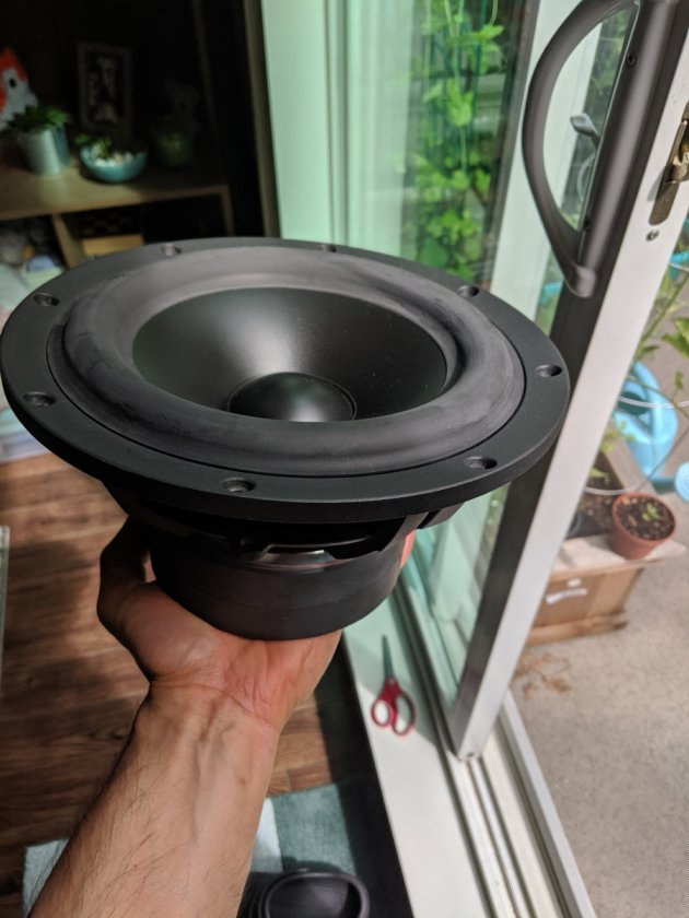The SB23MFCL is stupidly heavy woofer. I was straining to hold it in this shot.