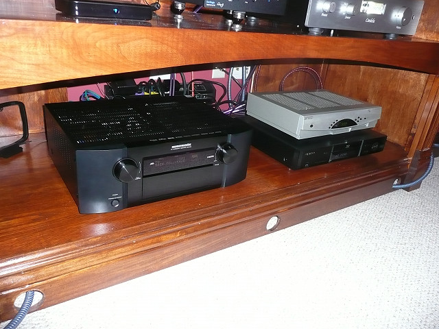 Shown: Marantz SR6003 Reciver, Oppo BD83 Bluray Player and Cable Box for HT. Have the Marantz pre-out going to the Candela HT bypass of course.