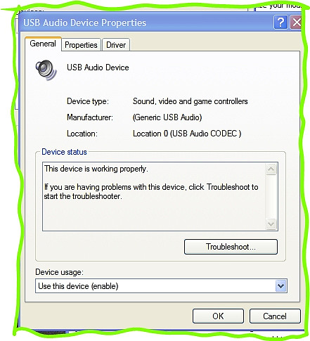 usb audio device properties