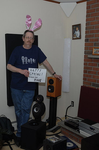 The Easter Bunny with Vienna Acoustics and Green Mountain Audio speakers...