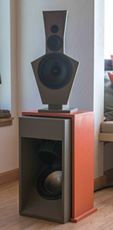 Linkwitz speaker stand over sub tower