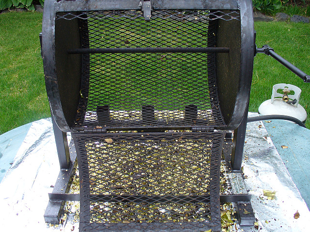 chile roaster with filling hatch open