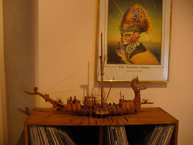 A Fantasy Viking Ship. My wife spotted this at an antique show we had gone to recently and said this looked like a Dave thing, and she was sure right. It fits right in with the SiFi / fantasy art in my soundroom.