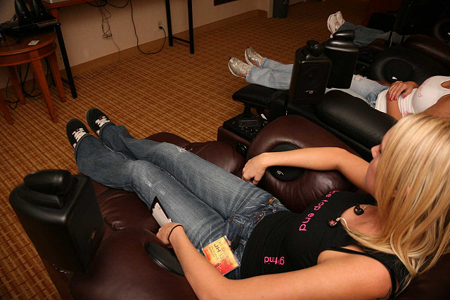 Close up of one of the Can Jam girls sitting in the i-Fi Chairs