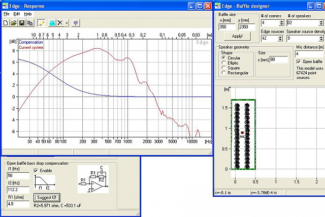 Edge baffle along with bass drop compensation