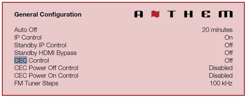 Anthem AVM 60 CEC menu