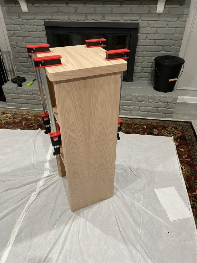 Gluing and clamping tops and bases to the H frame