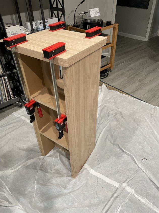 Gluing and clamping tops and bases to the H frame