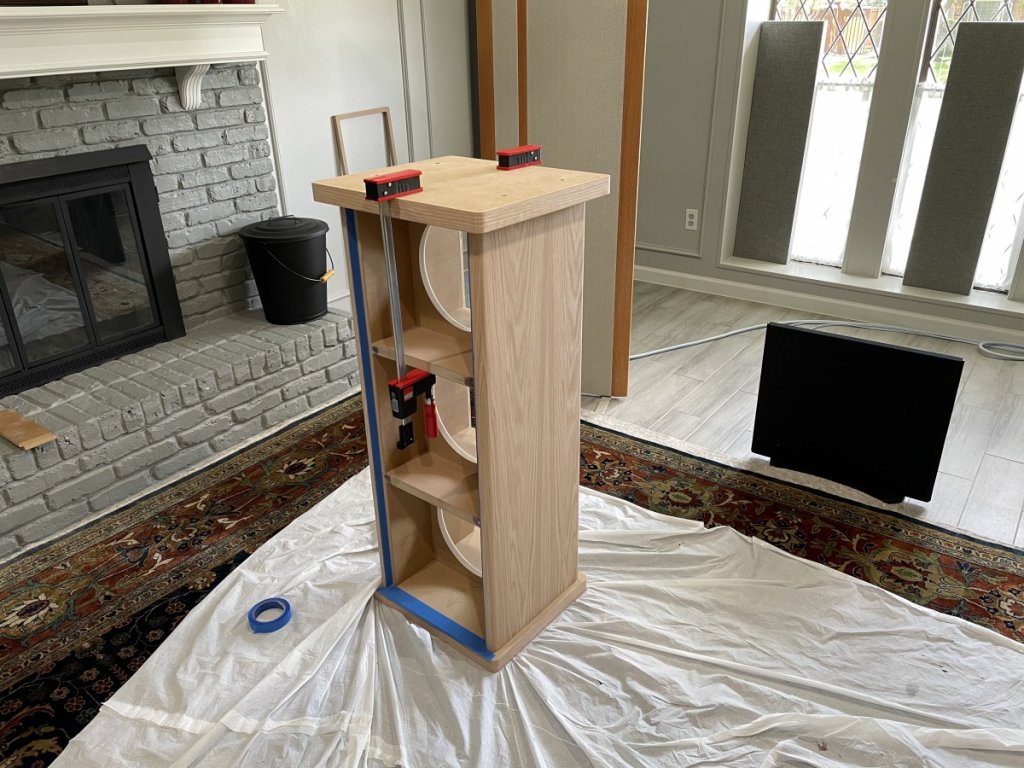 Gluing and clamping tops and bases to the H frame